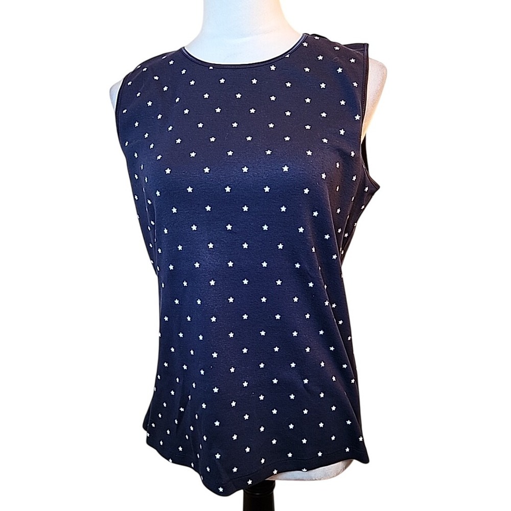Christopher &‎ Banks Womens Sleeveless Tank Top Sz Large Blue Star Print Casual